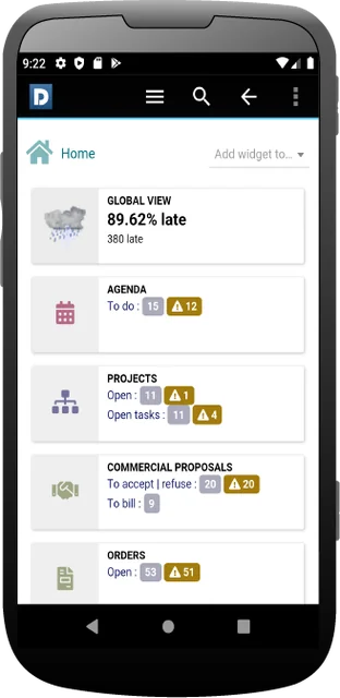 Dolibarr — tableau de bord mobile, vue smartphone